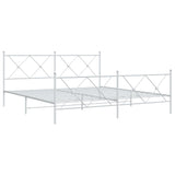 Cadre de lit métal sans matelas et pied de lit blanc 183x213 cm