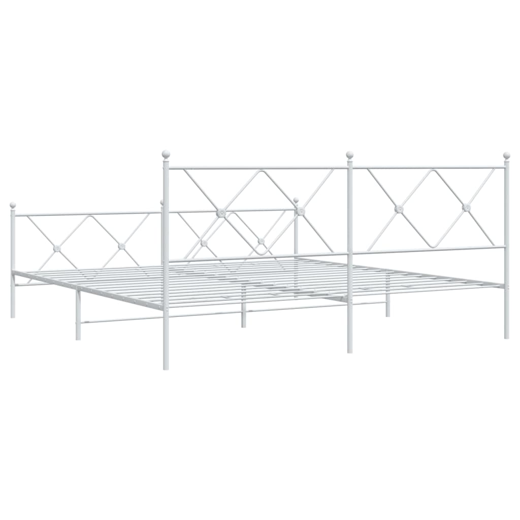 Cadre de lit métal sans matelas et pied de lit blanc 183x213 cm