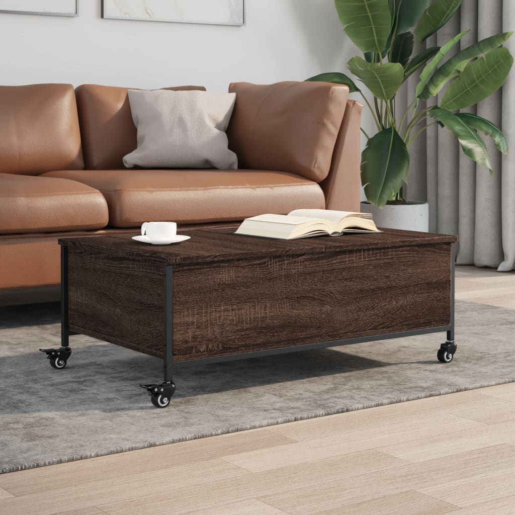 Table basse avec roulettes chêne marron bois d'ingénierie