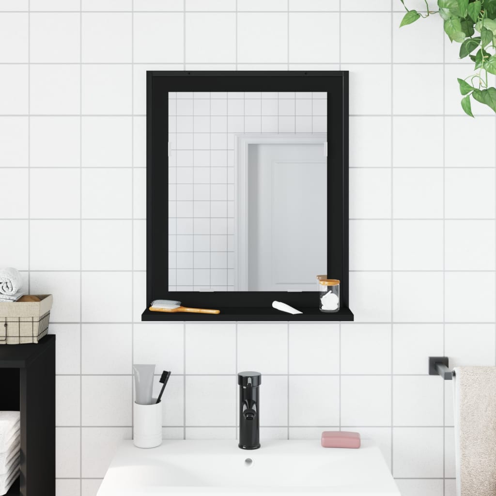 Miroir de salle de bain avec étagère noir bois d’ingénierie