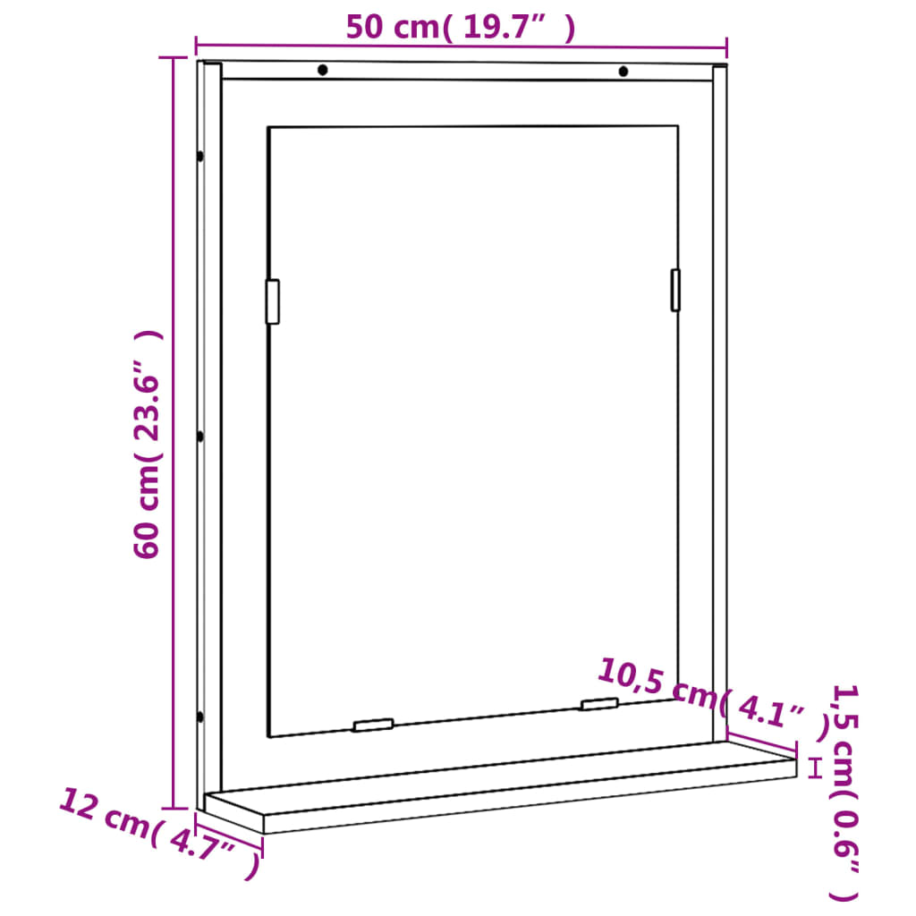 Miroir de salle de bain avec étagère noir bois d’ingénierie