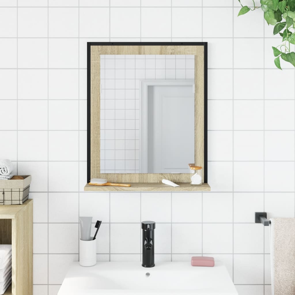 Miroir de salle de bain et étagère chêne sonoma bois ingénierie