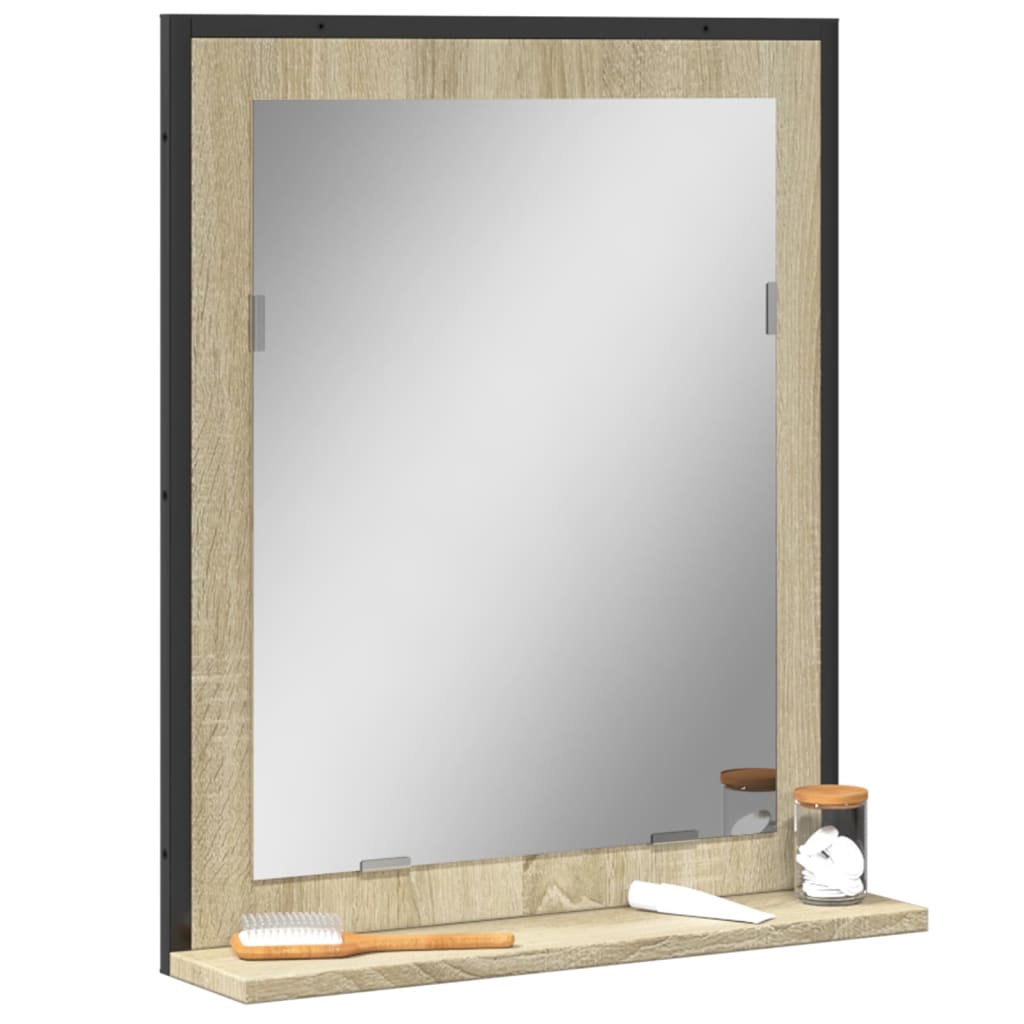 Miroir de salle de bain et étagère chêne sonoma bois ingénierie