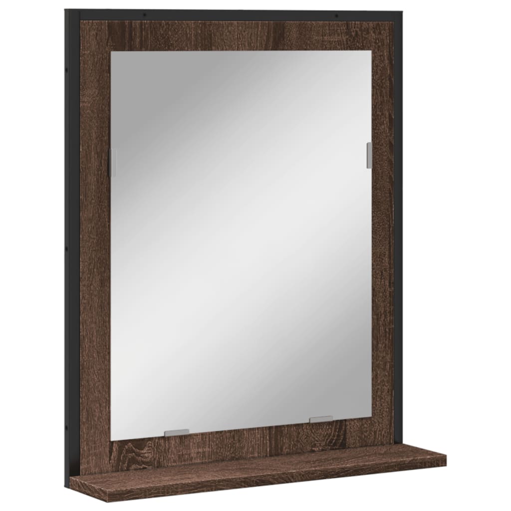 Miroir de salle de bain et étagère chêne marron bois ingénierie