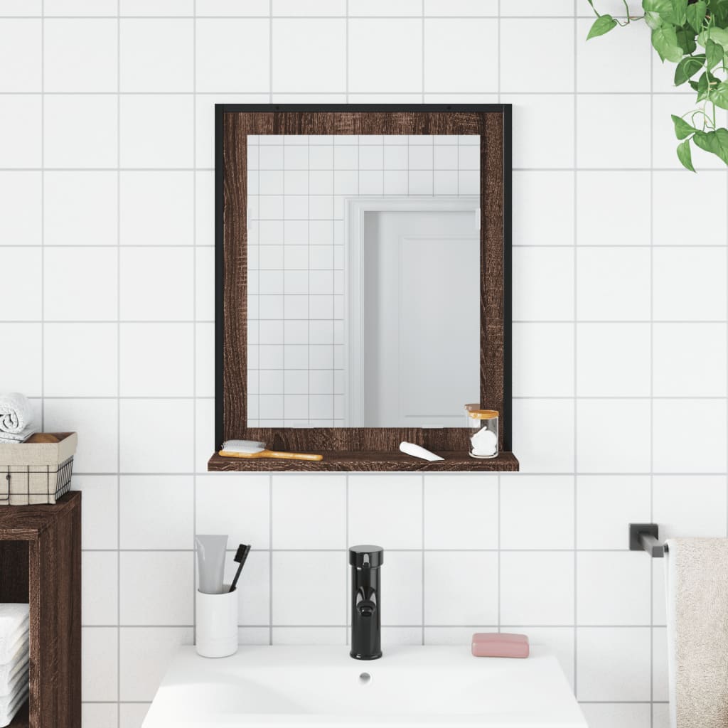 Miroir de salle de bain et étagère chêne marron bois ingénierie