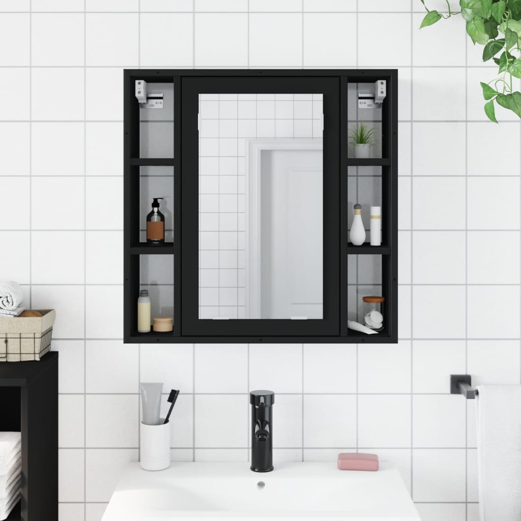 Armoire de salle de bain à miroir noir bois d'ingénierie