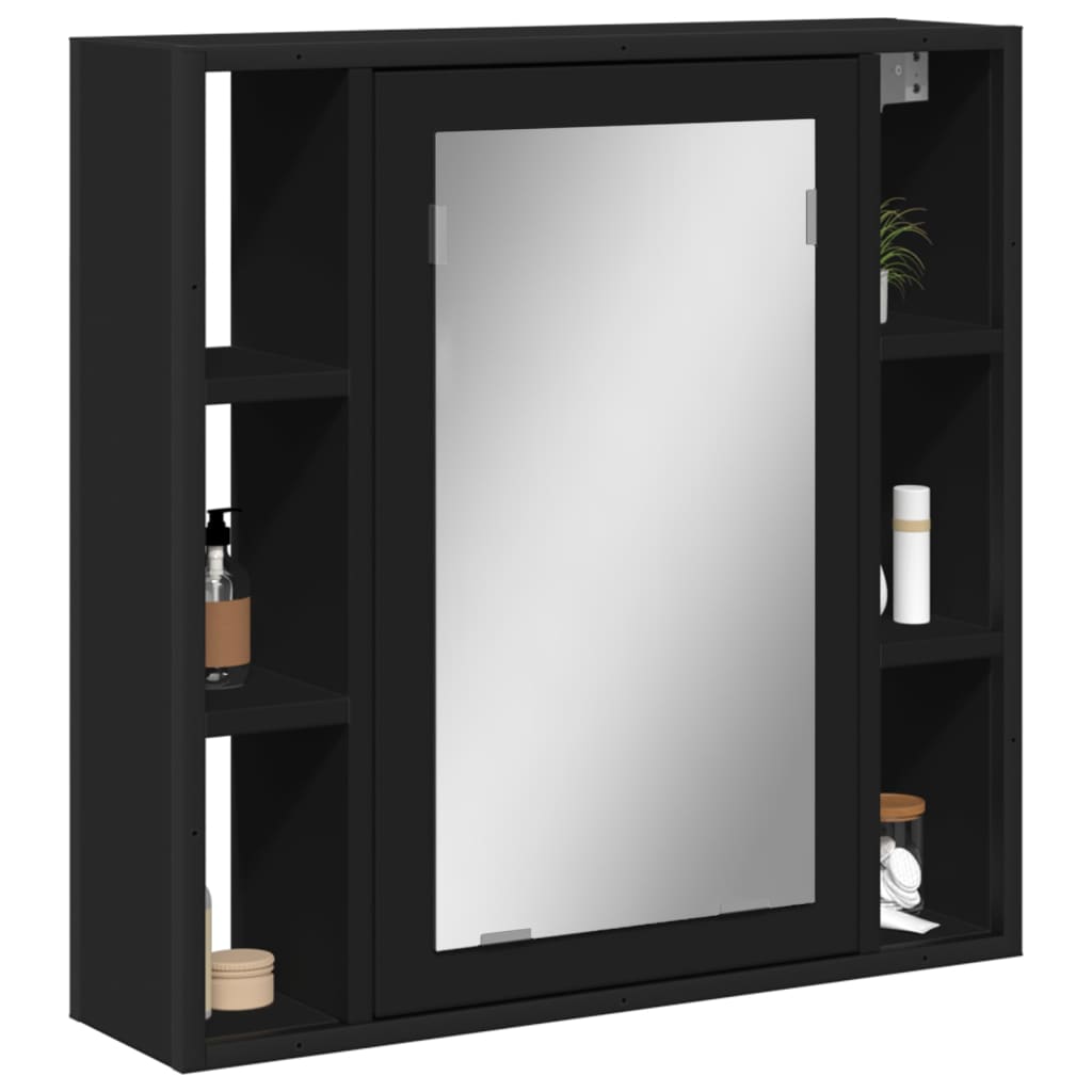 Armoire de salle de bain à miroir noir bois d'ingénierie