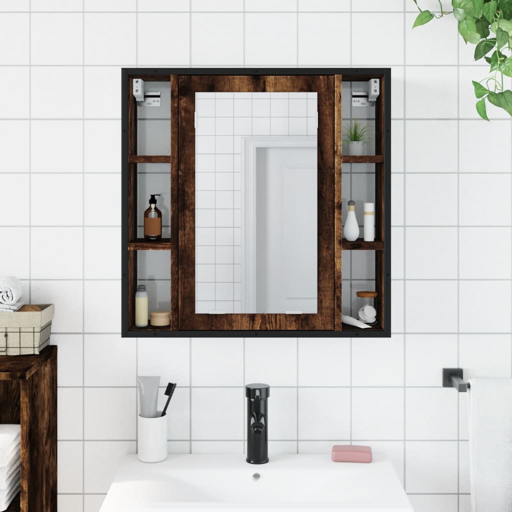 Armoire à miroir de salle de bain chêne fumé bois d’ingénierie