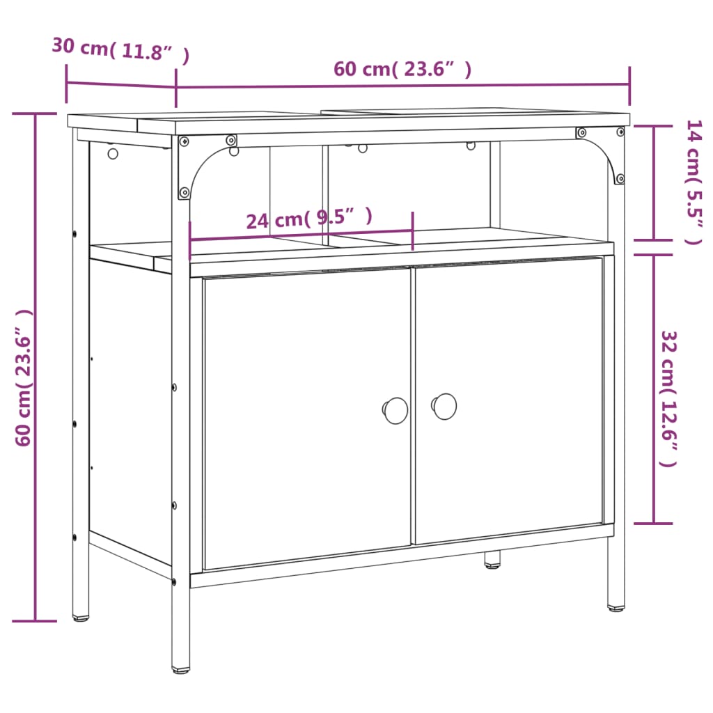 Armoire lavabo de salle de bain sonoma gris 60x30x60 cm