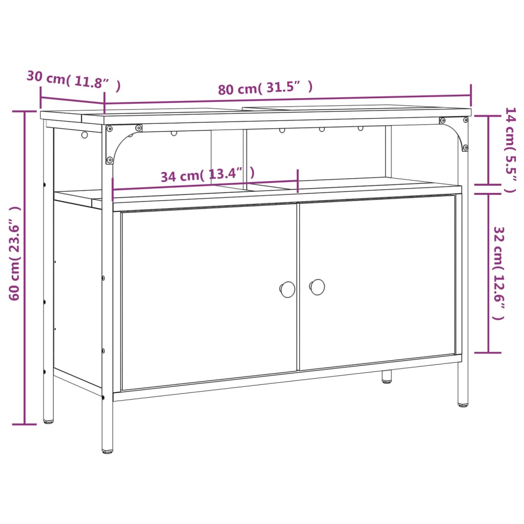 Armoire lavabo de salle de bain sonoma gris 80x30x60 cm