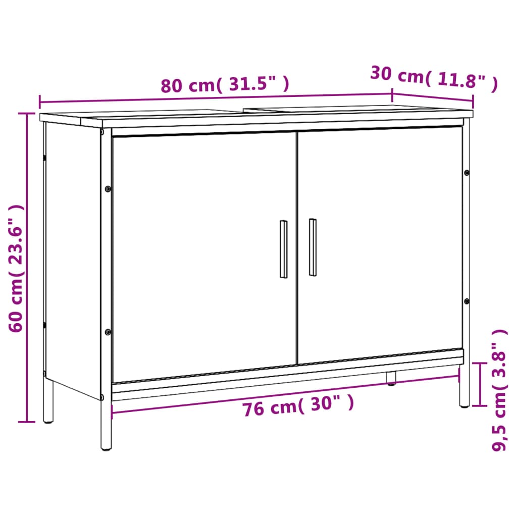 Armoire lavabo de salle de bain sonoma gris 80x30x60 cm