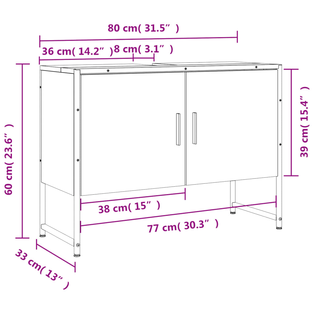 Armoire lavabo de salle de bain chêne sonoma bois d'ingénierie