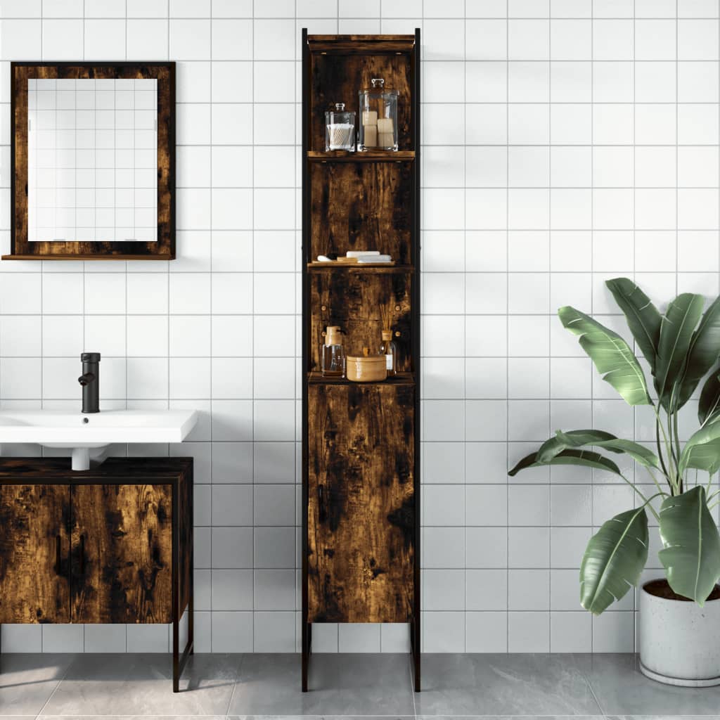 Armoire de bain chêne fumé 33x33x185,5 cm bois d'ingénierie