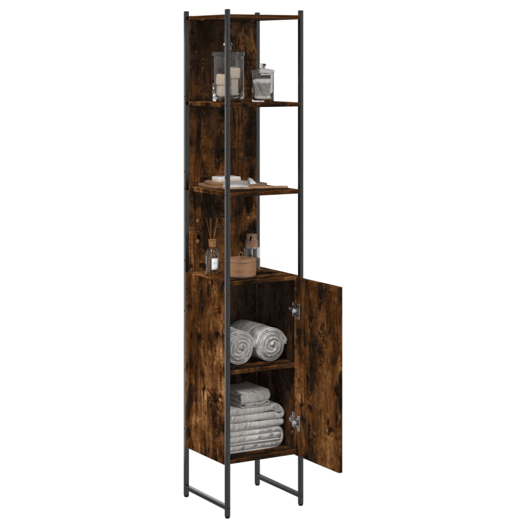 Smoked oak bathroom cabinet 33x33x185.5 cm engineered wood