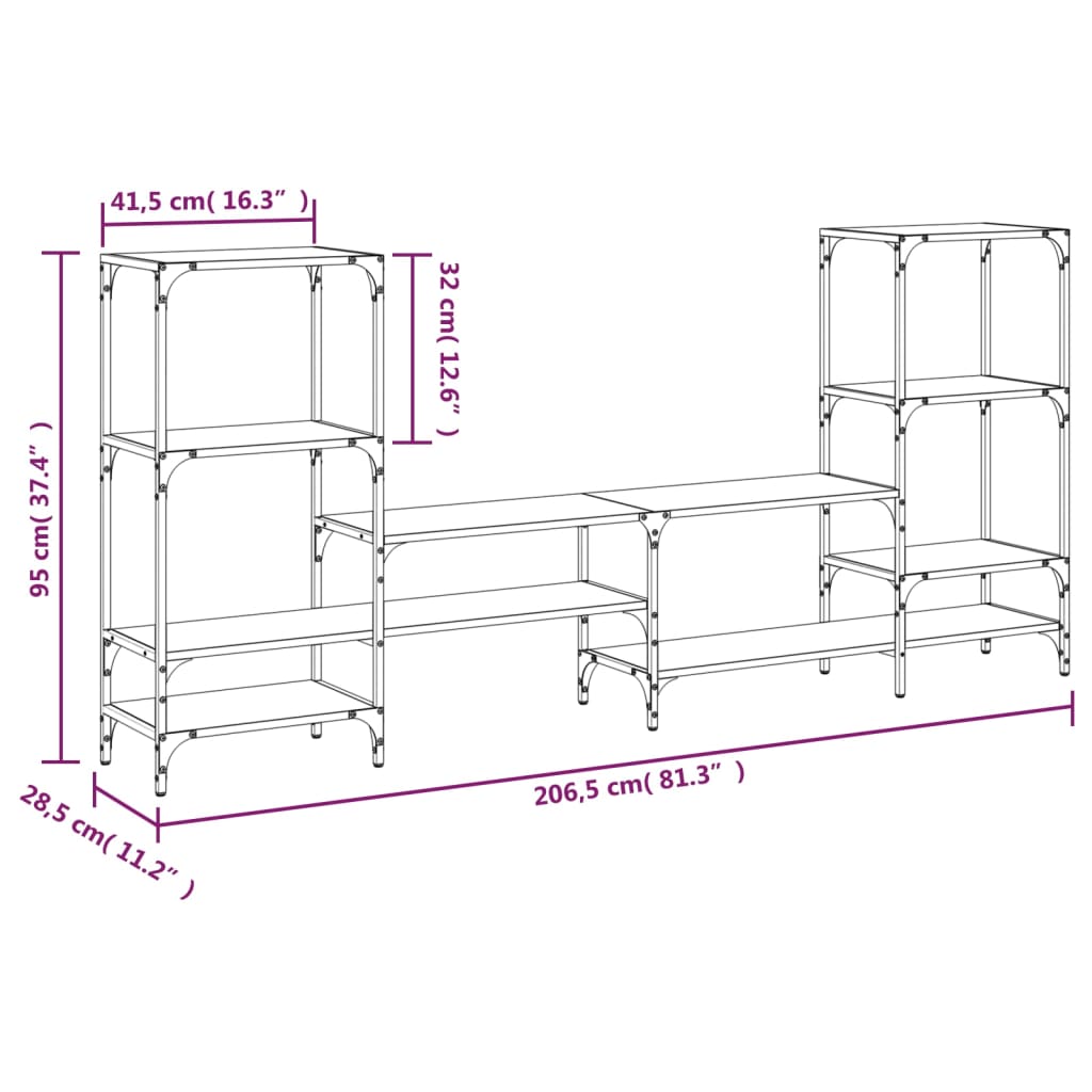 Meuble TV chêne fumé 206,5x28,5x95 cm bois d'ingénierie