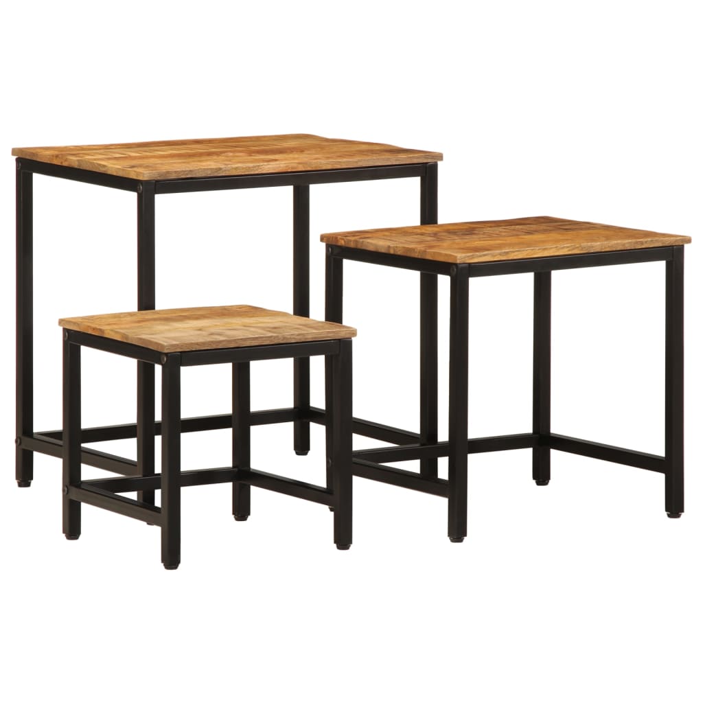 Tables d'appoint gigognes 3 pcs bois de manguier massif brut