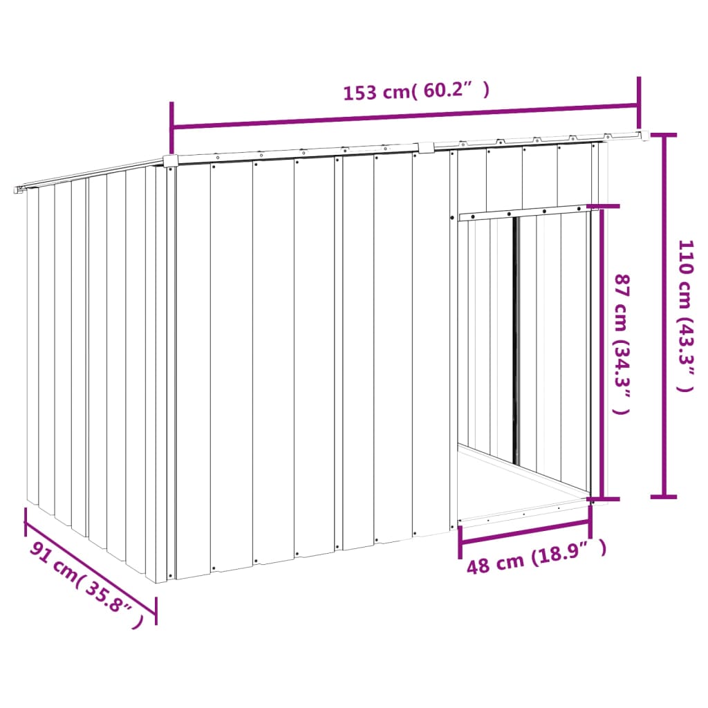 Niche pour chien avec toit anthracite acier galvanisé