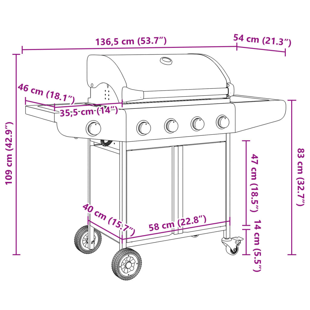 Barbecue à gaz avec 5 brûleurs argenté acier inoxydable