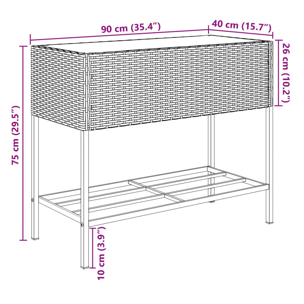 Jardinière avec étagère gris résine tressée