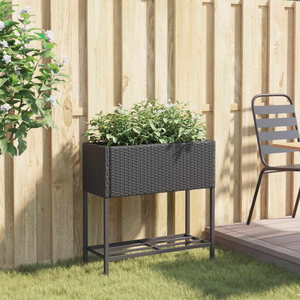 Jardinière avec étagère noir résine tressée