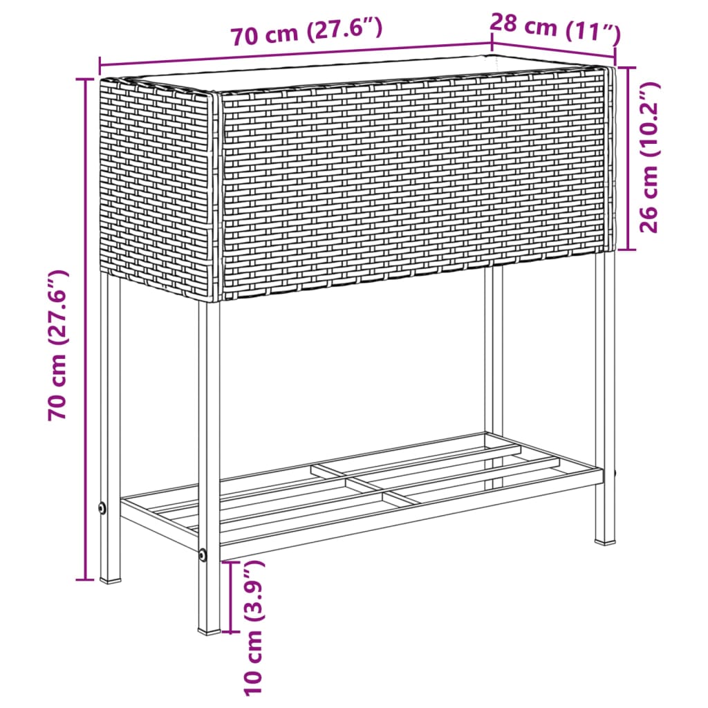 Jardinière avec étagère gris résine tressée