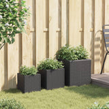 Jardinières d'extérieur 3 pcs noir résine tressée