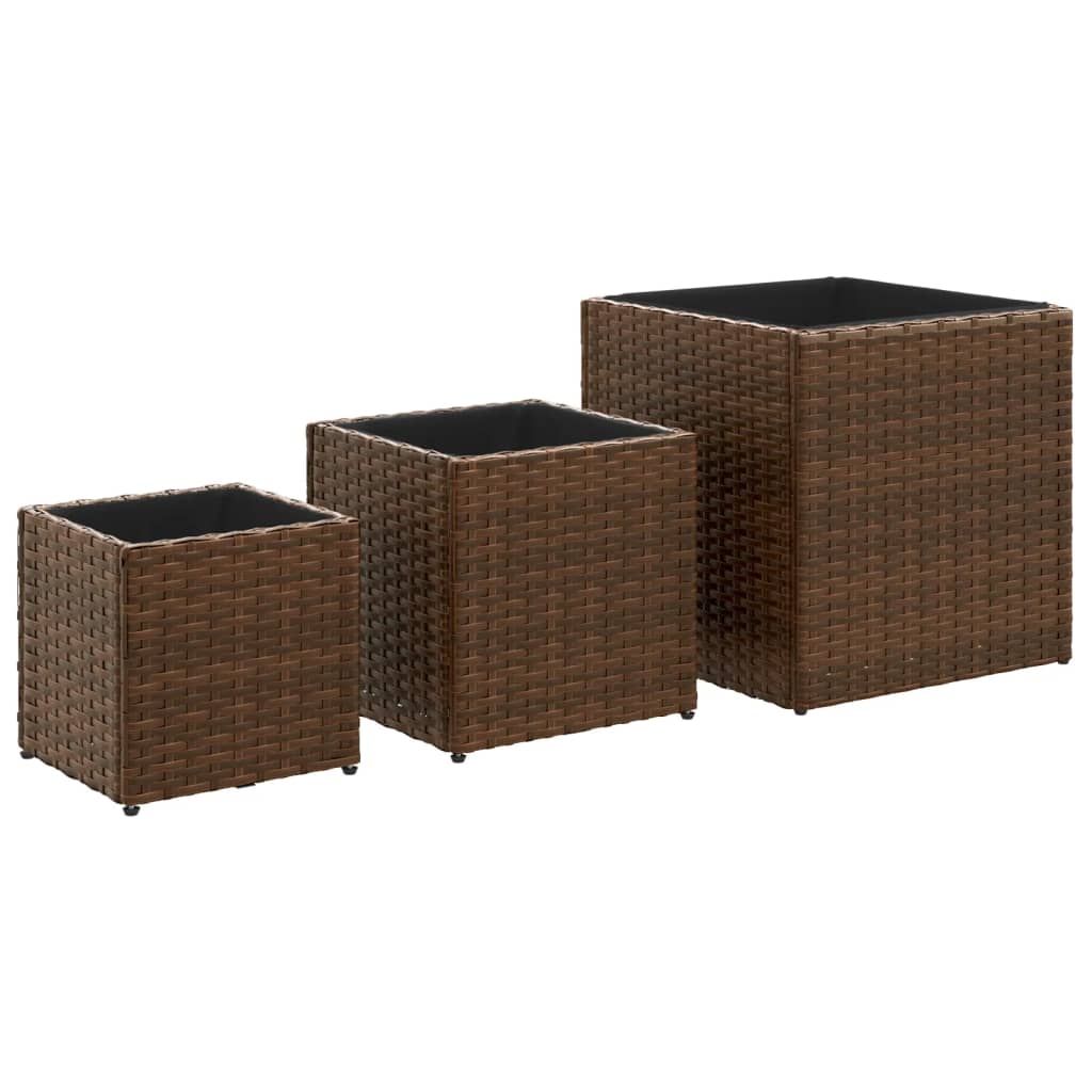 Jardinières d'extérieur 3 pcs marron résine tressée