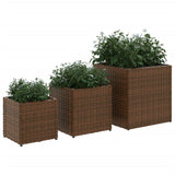 Jardinières d'extérieur 3 pcs marron résine tressée