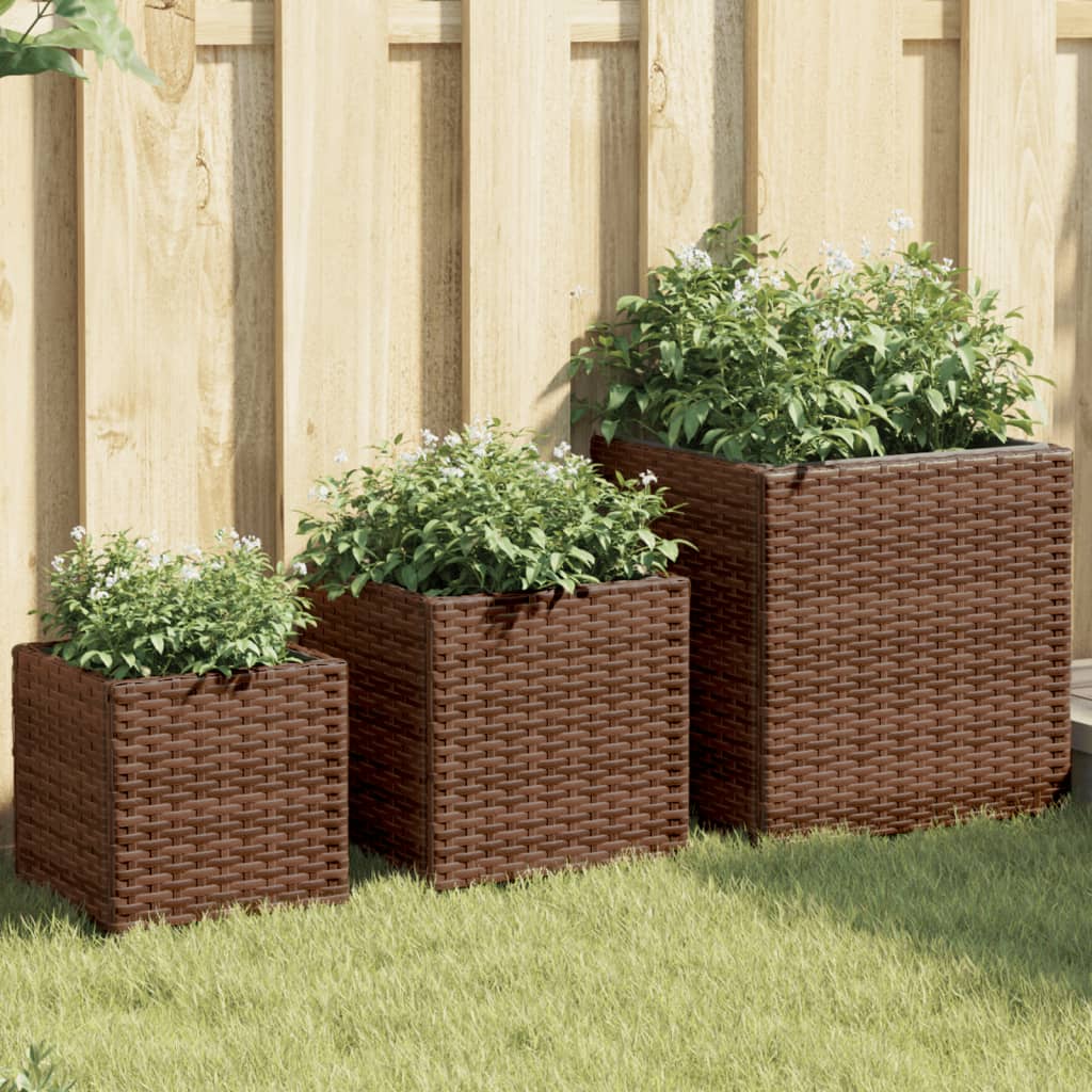 Jardinières d'extérieur 3 pcs marron résine tressée