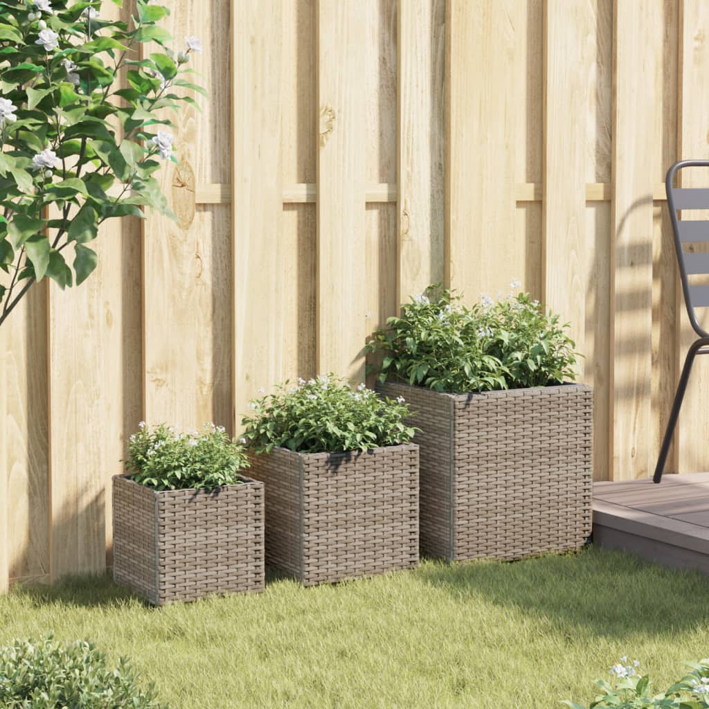 Jardinières d'extérieur 3 pcs gris résine tressée