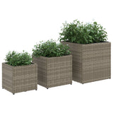 Jardinières d'extérieur 3 pcs gris résine tressée