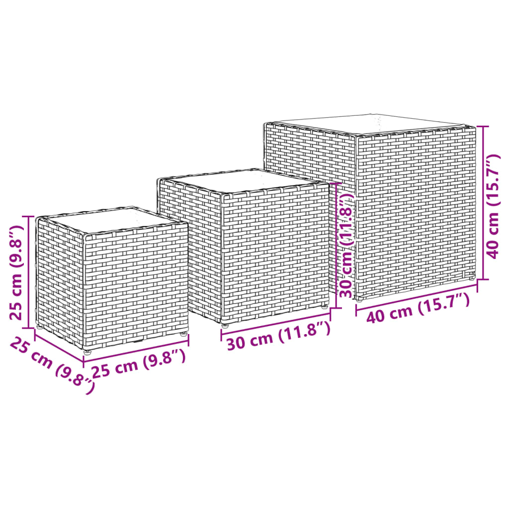 Jardinières d'extérieur 3 pcs gris résine tressée