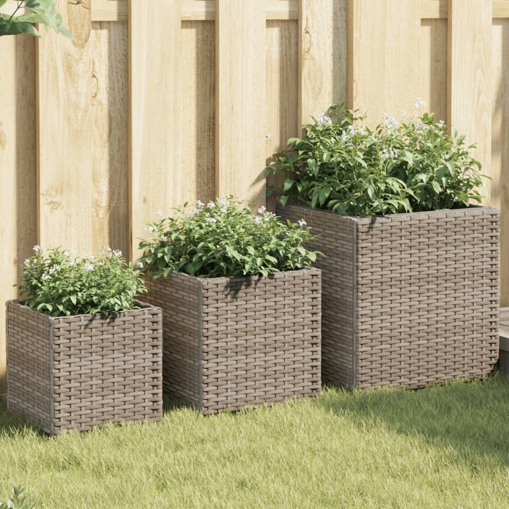 Jardinières d'extérieur 3 pcs gris résine tressée