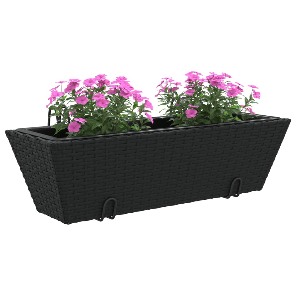 Jardinières avec crochets 2 pcs noir résine tressée