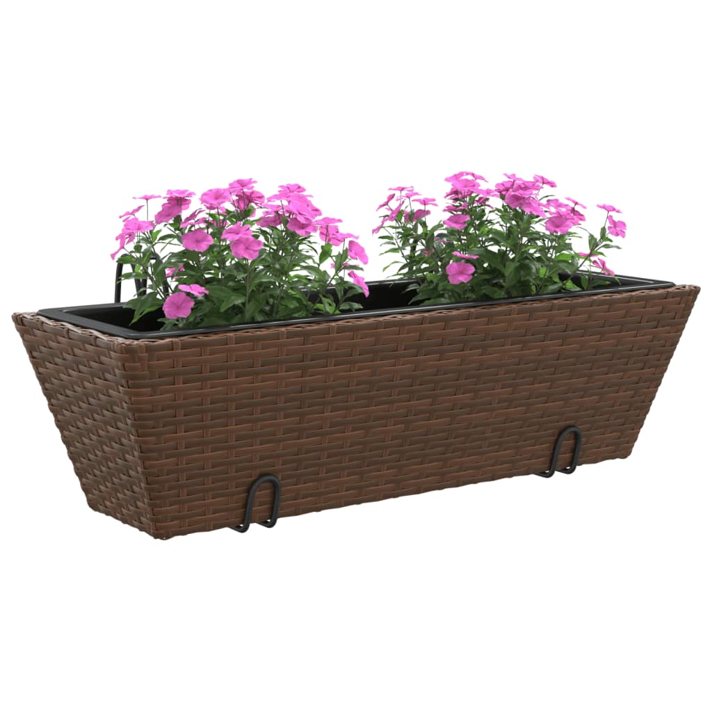 Jardinières avec crochets 2 pcs marron résine tressée