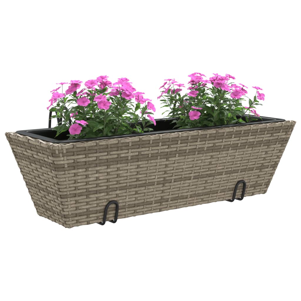 Jardinières avec crochets 2 pcs gris résine tressée