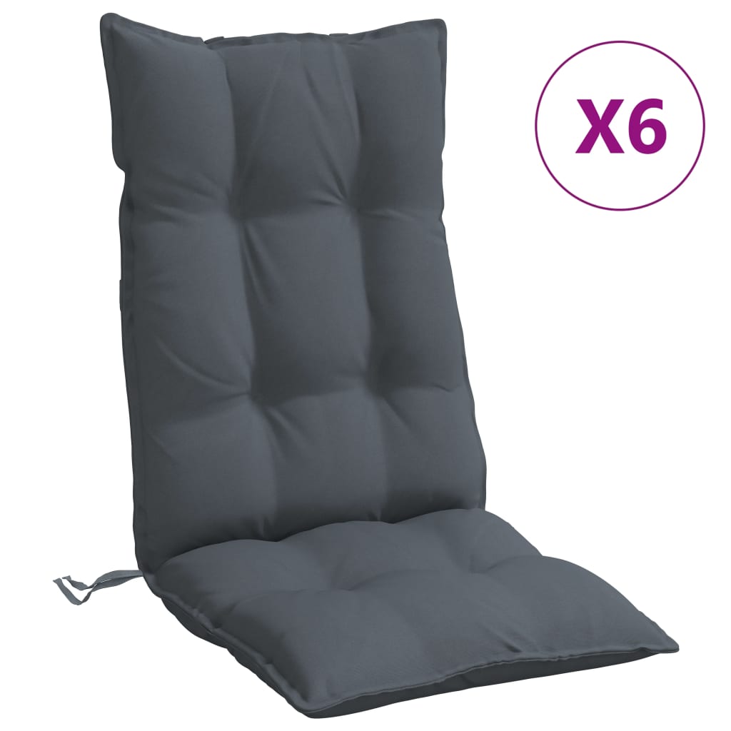 Coussins de chaise à dossier haut lot de 6 anthracite