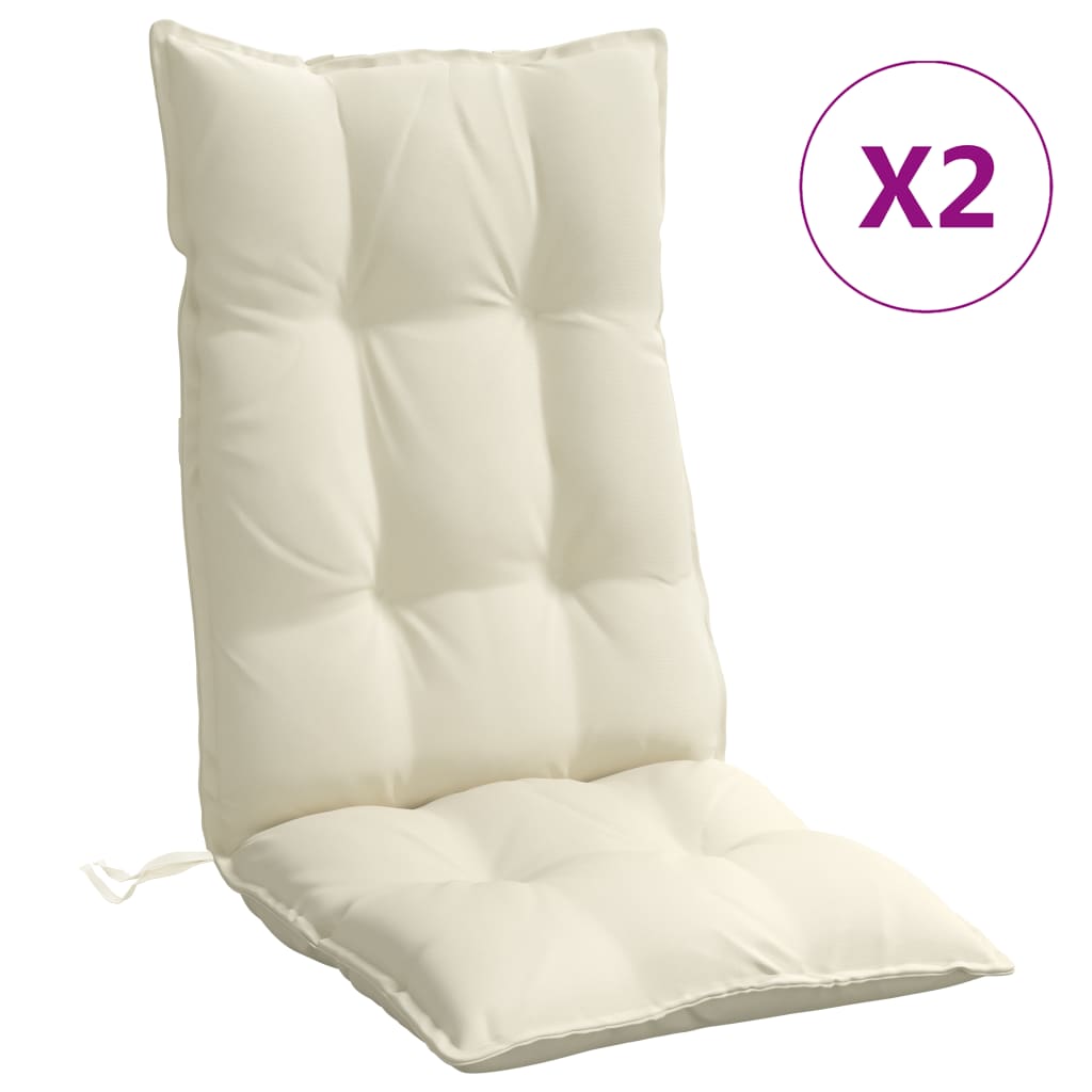 Coussins de chaise à dossier haut lot de 2 crème tissu oxford