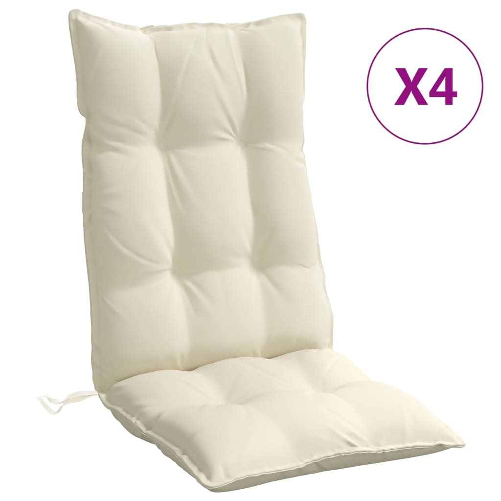 Coussins de chaise à dossier haut lot de 4 crème tissu oxford