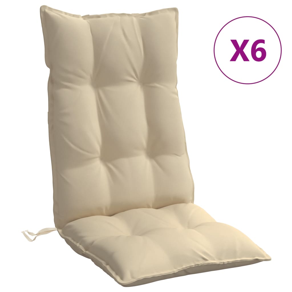 Coussins de chaise à dossier haut lot de 6 beige tissu oxford