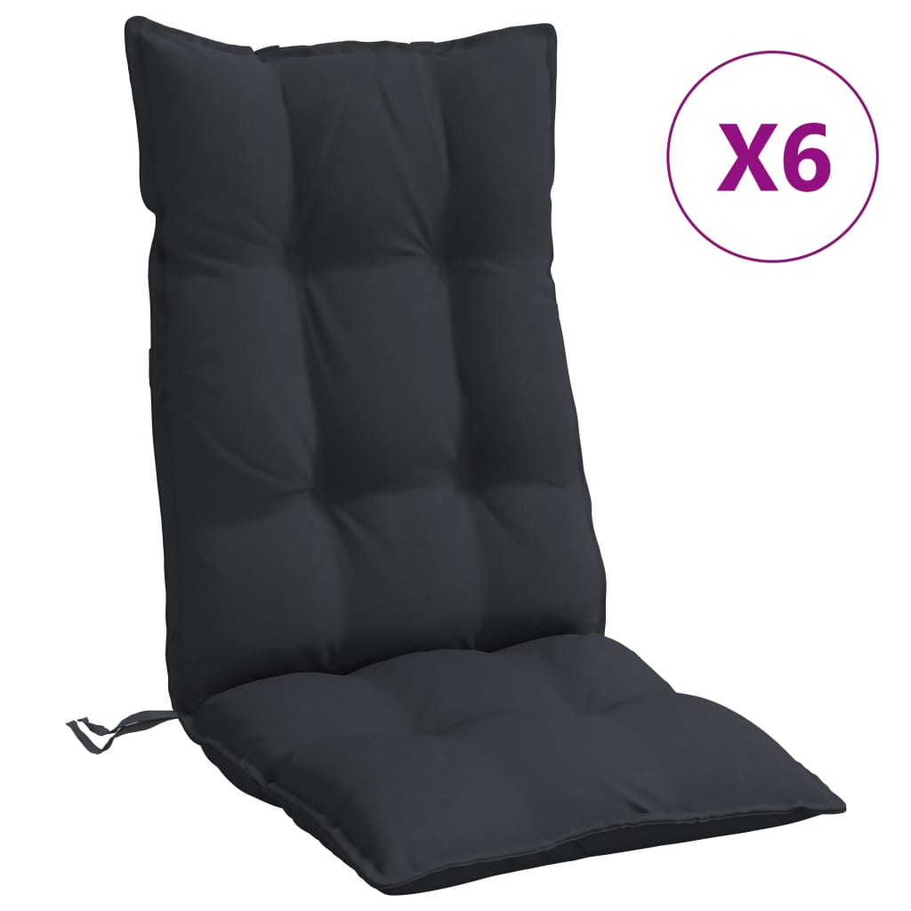 Coussins de chaise à dossier haut lot de 6 noir tissu oxford