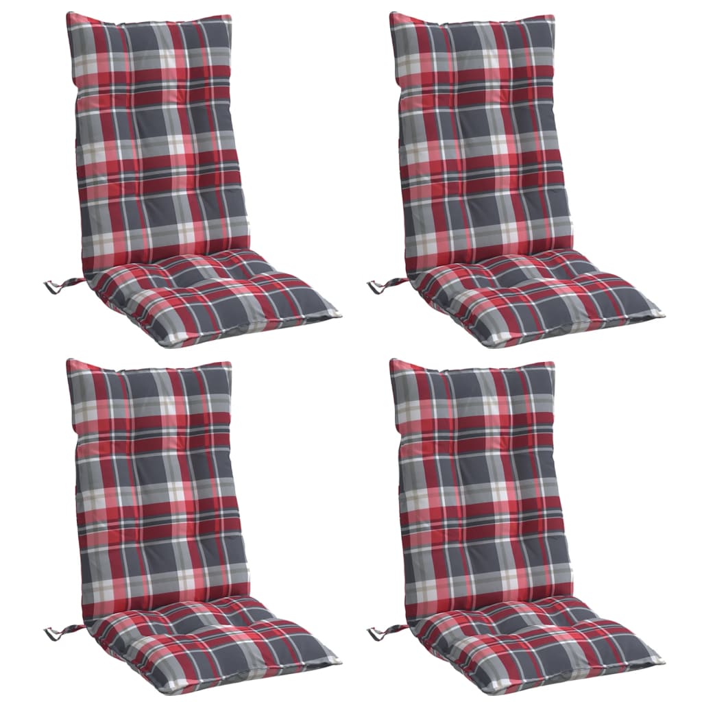 Coussins de chaise à dossier haut lot de 4 motif carreaux rouge