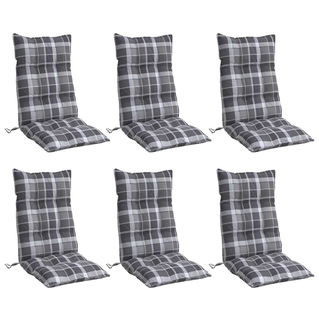 Coussins de chaise à dossier haut lot de 6 motif carreaux gris