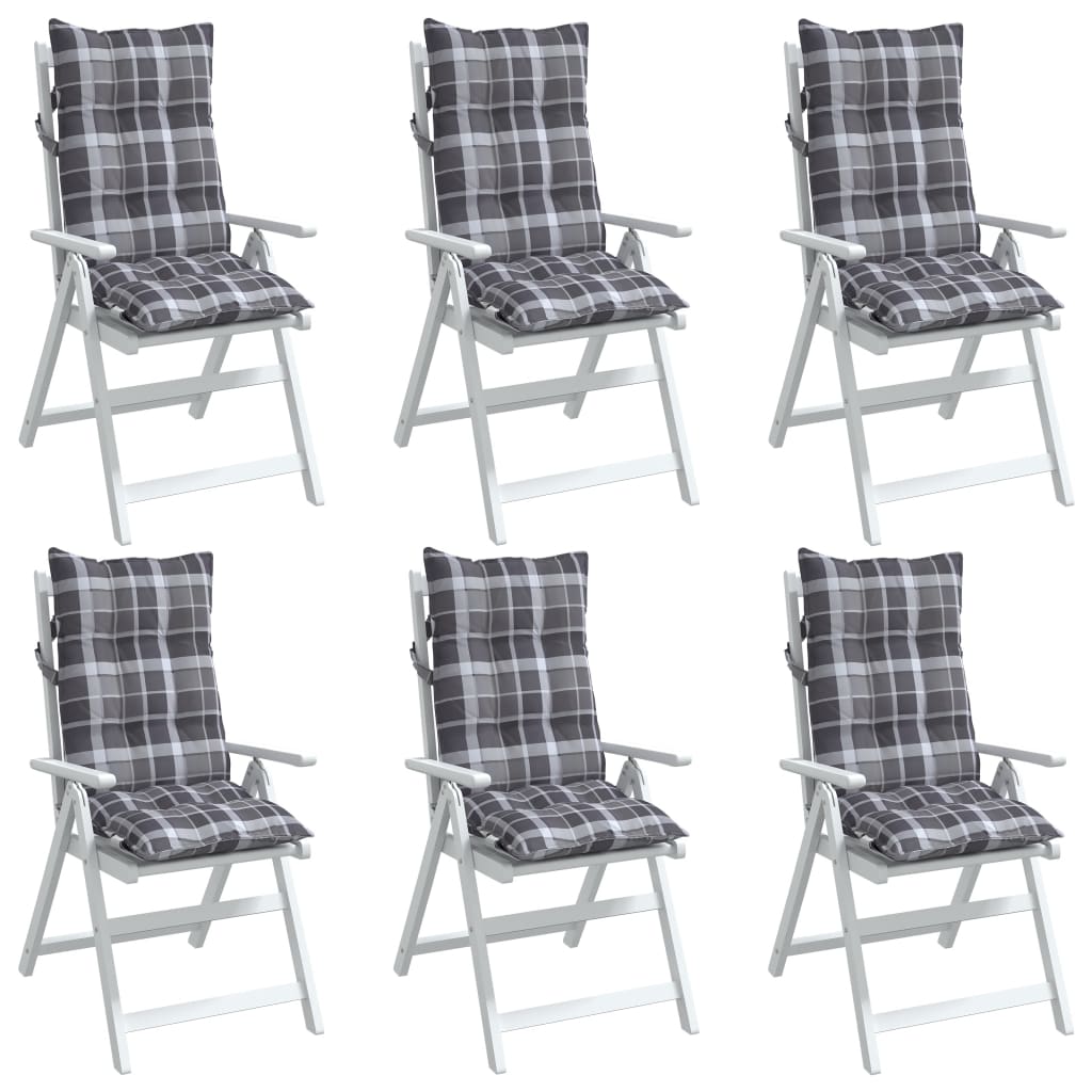 Coussins de chaise à dossier haut lot de 6 motif carreaux gris