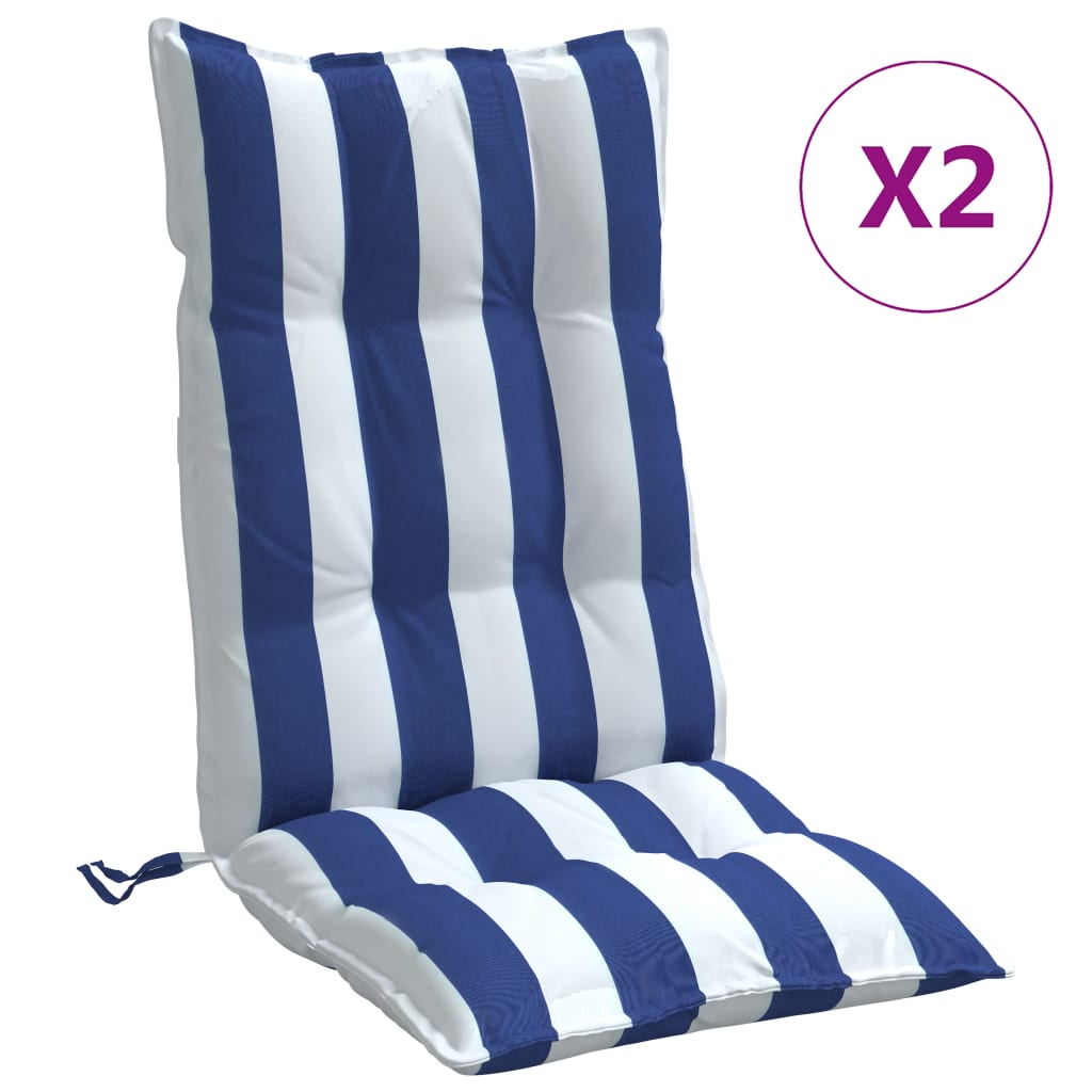 High Back Chair Cushions Set of 2 Blue/White Stripes