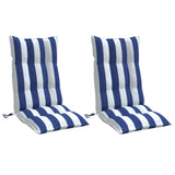 High Back Chair Cushions Set of 2 Blue/White Stripes