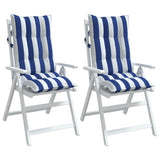 High Back Chair Cushions Set of 2 Blue/White Stripes