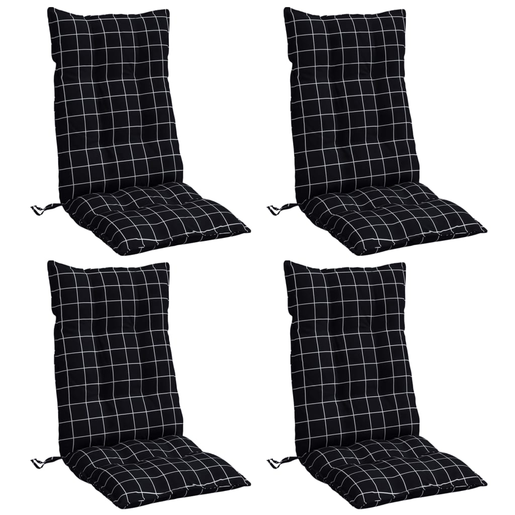 Coussins de chaise à dossier haut lot de 4 motif carreaux noir