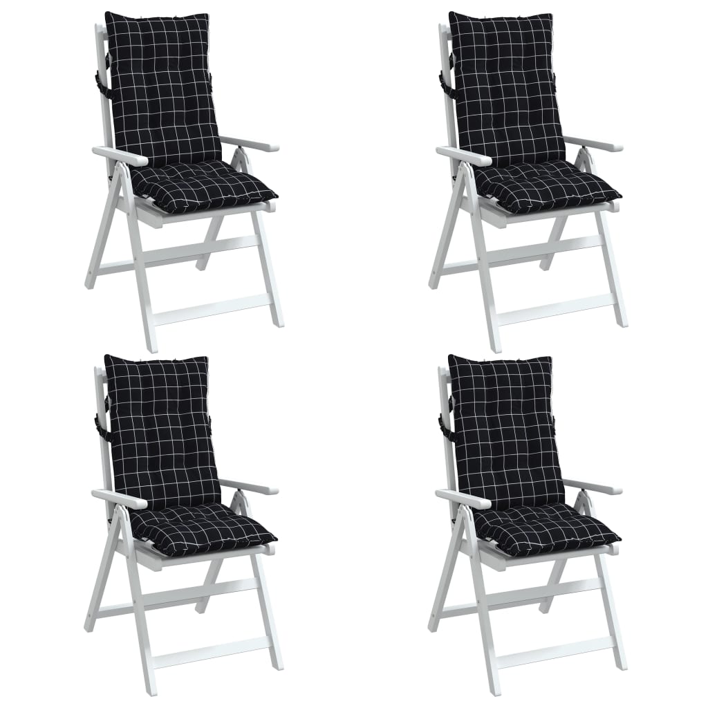 Coussins de chaise à dossier haut lot de 4 motif carreaux noir