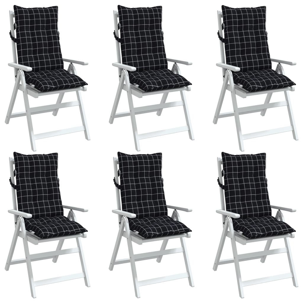 Coussins de chaise à dossier haut lot de 6 motif carreaux noir